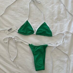 Frankie’s Bikinis Green and White Bikini Set